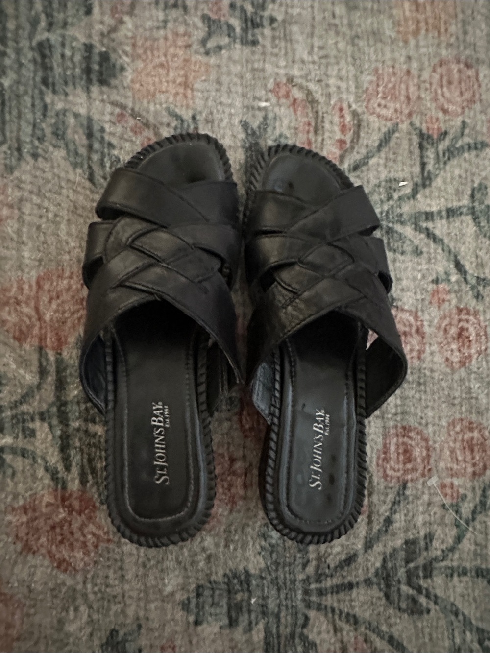 St. John's Bay Black Woven Slip-On Mules